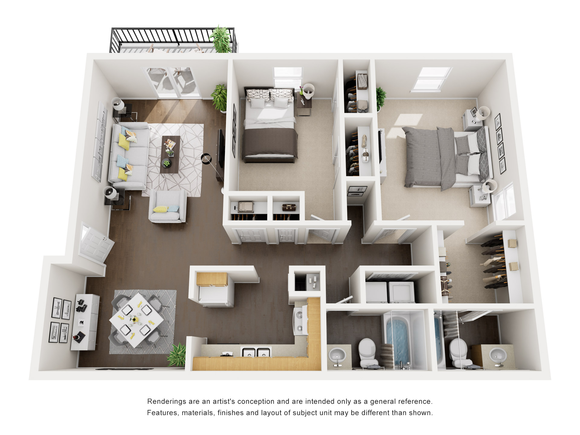 Floor plan for 2 beds, 2 baths, 1100 sqft
